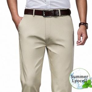 2023 Printemps Eté Mince Lyocell Pantalon Hommes Droit Busin Casual Fi Taille Haute Confortable Pantalon Cott Lâche v8fc #