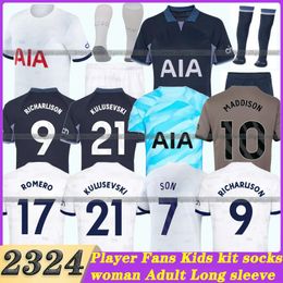 2023 Spurs KULUSEVSKI KANE SON Soccer Jerseys 22 23 24 Nouveau Tottenhamn RICHARLISON HOJBJERG SPENCE PERISIC DIER LUCAS ROMERO Maillot de football à domicile Hommes Enfants Set TOP