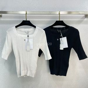 2023 SS T-shirt en coton pour femmes tricots Designer Tops avec motif de lettre Milan Runway Designer Crop Top T-shirt Vêtements Haut de gamme Élasticité personnalisée Pull Pulls Chemise