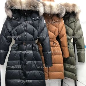 2023 SS Dames Long Down Jacket, Designer Brand, Winter Fox Fox Collar voor dames, dameskap, tailleband, witte eend omlaag, warme en modieuze damesjas