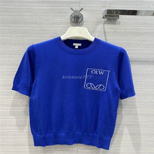 2023 SS T-shirt de t-shirt en laine mince pour femmes avec lettre de broderie de piste de piste de piste t-shirt t-shirt vêtements d'élasticité haut de gamme pulls pulls