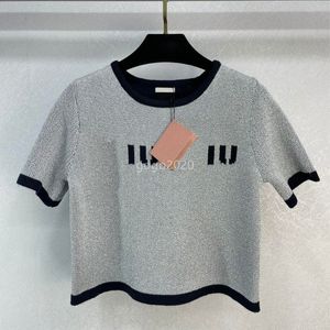 2023 SS T-shirt en laine pour femmes tricots Designer Tops avec motif de lettre Milan Runway Designer Crop Top T-shirt Vêtements Haut de gamme Élasticité personnalisée Pull Pulls Chemise