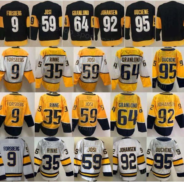 2023 Stadium Series 35 Pekka Rinne Maillot 9 Filip Forsberg 59 Roman Josi 64 Mikael Granlund Matt Duchene Ryan Johansen Jaune Blanc Hockey''