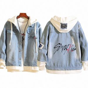 2023 Stray Kids Kpop Costumes Vestes Hommes Femmes Fi Y2K Veste en jean Printemps Automne Casual Manteau à capuche Manteau c8Ay #