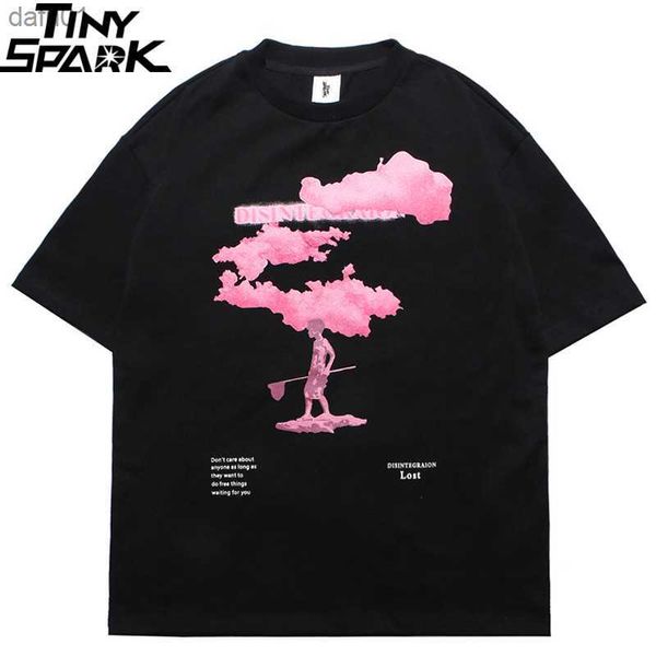 2023 Streetwear Harajuku Tshirt Rose Nuage Hip Hop T Shirt Hommes D'été À Manches Courtes T-Shirt Coton De Mode Noir Tops Tees HipHop L230520