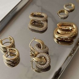 2023 Stud Stud Fashion CZ Zircon Round Huggie Hoop Pendientes para mujer Geométrico U Forma Oreja Hebilla Aros Chapado en oro Joyería de acero inoxidable 230829