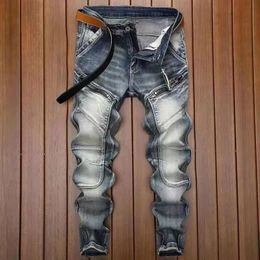 2023 style automne hommes jean Vintage couleur unie classique printemps hommes coupe ajustée élastique mode Denim pantalon mâle NZ19 240104