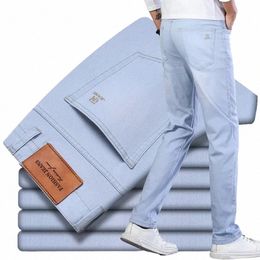 2023 Sulee Merk Top Klassieke Stijl Mannen Lente Zomer Jeans Busin Casual Lichtblauw Stretch Cott Denim Mannelijke Broek d31V #