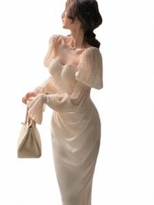 2023 Zomer herfst Nieuwe vrouwen Fi Elegant Puff Sleeve Midi Corset Dres Evening Prom Vrouwelijke feestdame kleding Vesten K31G#