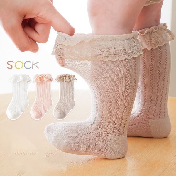 2023 été bébé fille chaussettes mignon dentelle fleur doux coton élastique mince maille nebworn chaussettes 0-12 mois bébé chaussettes