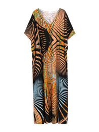 2023 Summer Beach Kaftan -jurk Boho Gedrukte zwempak Cover Ups Elegante zijsplit Maxi Jurken Butterfly Caftan Robe top Q1342