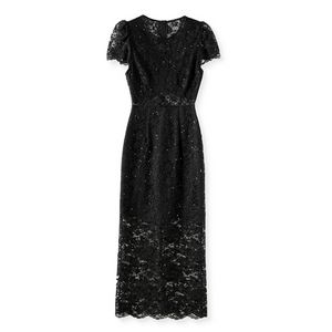 2023 Été noir Couleur solide robe en dentelle courte à manches courtes en V V MIDI Robes décontractées W3L042303