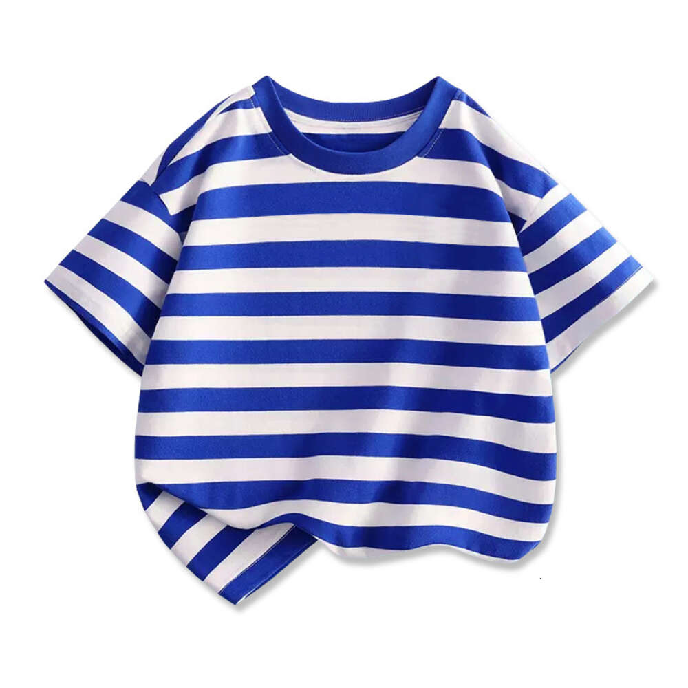2023サマーボーイズシャツ子供用ストライプ子供のための短袖トップTシャツカジュアルガールズブラウスティーンエイジャーアウターウェアL2405