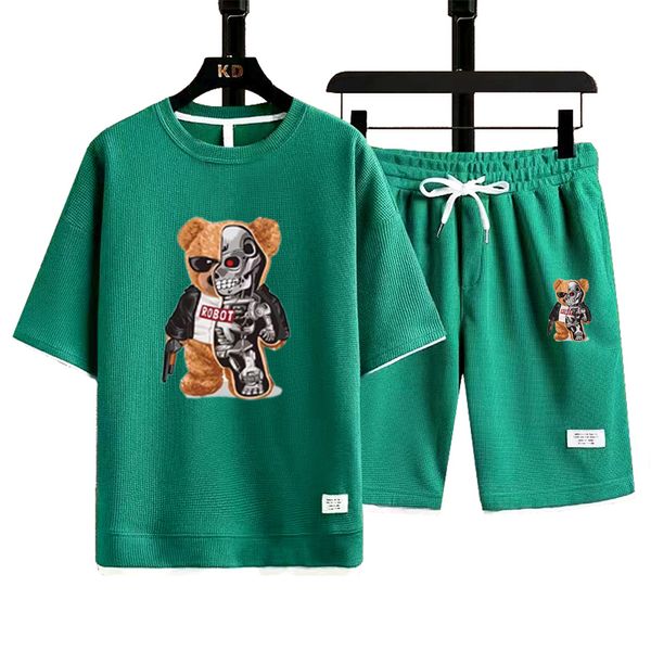 2023 Marca de verano Moda Casual Agente de los hombres Oso de peluche Camiseta de manga corta Pantalones cortos Traje Baloncesto Fútbol Deportes Calle Transpirable Conjunto de 2 piezas