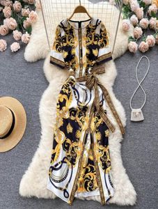 2023 Zomer Casual jurken Court Style Print Vestido Round Neck Lange Mouw Lace Taille Slim Robe Hoogte Temperamentpakket Hip 5570658