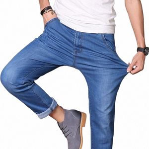 2023 Zomer Klassieke Mannen Dunne Denim Jeans Lichtgewicht Cott Elastisch Medium Hoge Taille Fit Straight Jeugd Eenvoudige Casual Broek E771 #