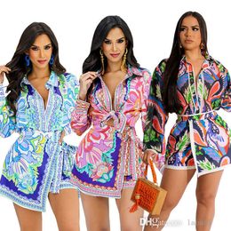 2023 Zomer Designer Trainingspak Vrouwen Mode Tweedelige Set Gedrukt Lange Mouwen V-hals Onregelmatige Mini Rok Casual Pak 2 stks Sets