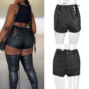 2023 Zomerontwerper Dames Hollow Out Shorts Lace-Up Pu Leather Mat Personal Pantys Short Pants