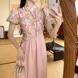 2023 été élégant imprimé fleuri élégant robe Vintage femme évider Style chinois soirée robe de soirée femmes Cheongsam M-4XL