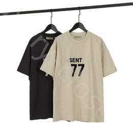 Moda de verão 2023 nova camiseta confortável solta fina número 77 estampa de letras solta manga curta masculina e feminina leve luxo lazer camiseta de algodão tamanho S-XL