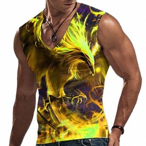 2023 Été Fi Casual Men's Crewneck Top Fitn Sports Sports Breathable Undershirt Animal Element imprimé Viete de manche pour hommes S2RE #