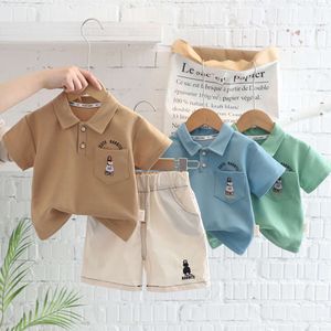 2023 Zomer Kids Teuter kleding Cartoon Konijn Konijn Polo shirt Katoen Short Korten Suite baby Baby Boy Outfit Set L2405