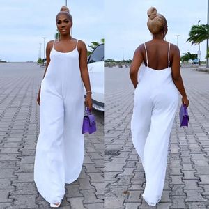 2023 Summer Long Jumpsuit Women overalls witte jumpsuit met zakken dames breed poot romper overalls voor vrouwen plus maat