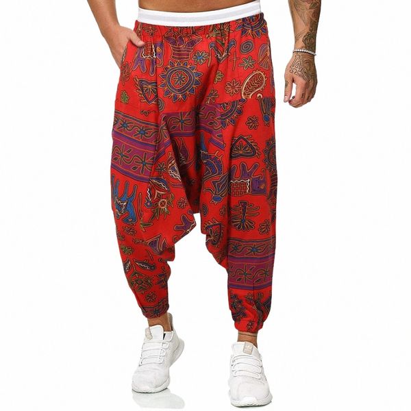 2023 Hombres de verano Hippie Baggy Boho Yoga Harem Pantalones Dizzin Patrón africano Imprimir Pantalones de chándal Hombre Casual Hip Hop Bloomers Pantalones 90SW #