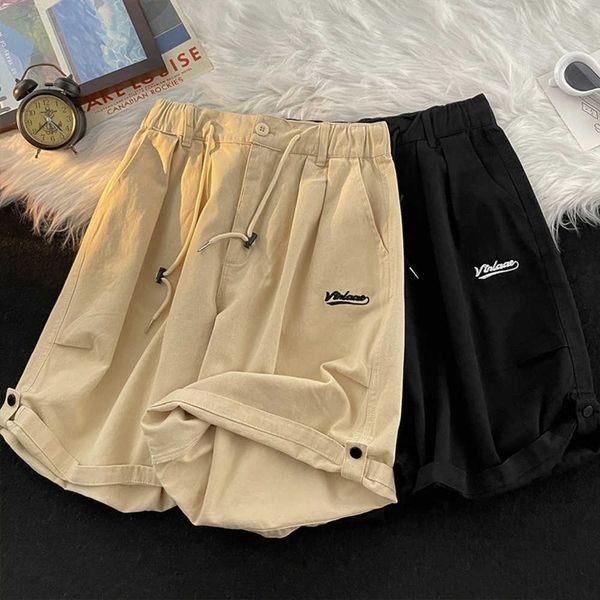 2023 pantalones cortos capris de algodón para hombre de verano, pantalones cortos holgados informales a la moda con cintura elástica bordada grande