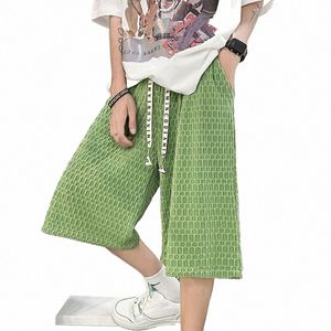 2023 Summer Men Green Waffle Shorts Coréen Fi High Street Y2K Pantalon court Casual Gym Hip Hop Beach Bermudas Hombre x8aW #