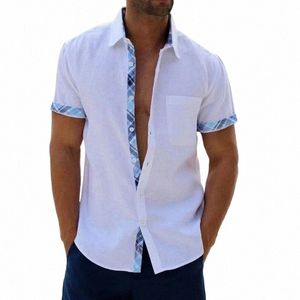 2023 été hommes marque de luxe chemise à manches courtes col Ctrast Busin travail Dr chemises de mariage pour hommes Blouse hauts d1S4 #