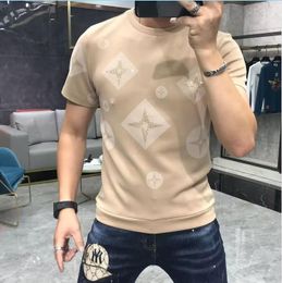 2023 été hommes T-shirts nouvelle impression coton mercerisé strass décontracté mâle mince t-shirts designer col rond taille plus manches courtes haut vêtements rose bleu m-5xl