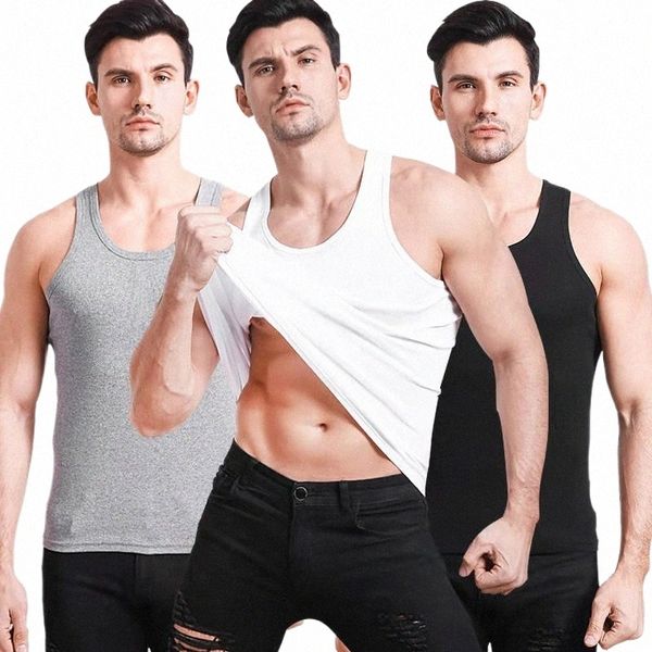 2023 Hombres de verano Camisetas sin mangas Negro Blanco Gris Singlets Sleevel Fitn O-cuello Camisetas masculinas Chaleco Casual Bodybuilding Tees N1WR #