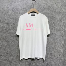 2023 camisetas de verano para hombre, camisetas de diseñador de lujo para hombre, simplicidad de verano, blanco puro, 7 colores, letra rosa, manga corta, top de algodón, ropa