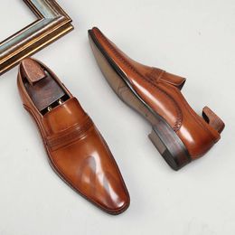 2023 verano para hombre boda negro resbalón en cuero genuino marca hecha a mano moda británica tendencia estilo zapatos de vestir para hombre