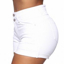 2023 Zomer Nieuwe Zwart En Wit Hoge Taille Denim Shorts Voor Vrouwen Fi Sexy Slim Fit Stretch Jeans Shorts s-2XL Drop Ship T64d #