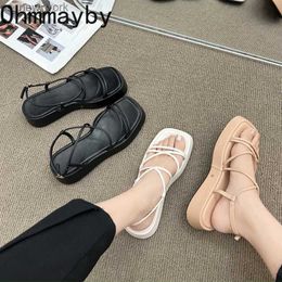 2023 Estate Nuove Donne di Marca Sandalo Moda Banda Stretta Gladiatore Scarpe Piattaforma Appartamenti Tacco Open Toe Vestito Pompe Scarpa L230518