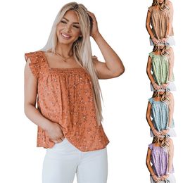 Camiseta sin mangas con flores fragmentadas para mujer, jersey con cuello tipo tanque, ropa exterior holgada, Top versátil sin mangas, novedad de verano 2023