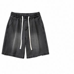 2023 Zomer nieuwe heren solide kleur eenvoudig losse casual bijgesneden broek fi streetwear baggy zwarte denim shorts w0vy#