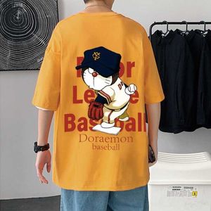 NOVEDAD DE VERANO 2023, camiseta a la moda para hombre, estilo Doraemon, estampado de dibujos animados, tipo suelto, ocio callejero diario, camiseta de manga corta, ropa para hombre L230520