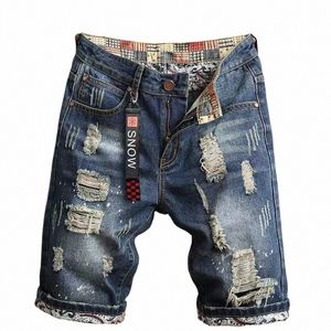 2023 Été Nouveaux hommes Vintage Ripped Jeans Streetwear Hole Slim Denim Shorts masculins Brand Clothes Q4ja #