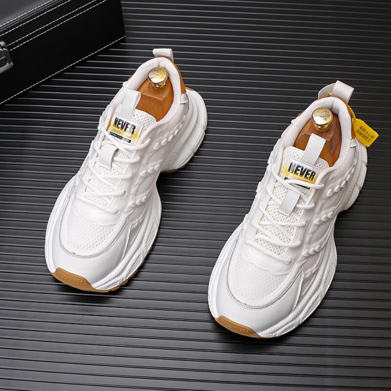 2023 verão nova malha respirável pequeno sapato branco versão coreana sola grossa moda sports casuais sapatos de pai masculino a14