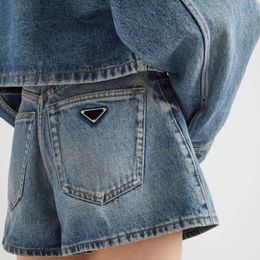 Short en Denim décoratif Triangle familial P pour femmes, taille haute, Slim, ample, ligne a, jambes larges, pantalons chauds, nouvelle collection été 2023