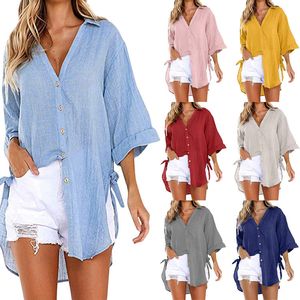 2023 Zomer Nieuwe Populaire Vrouwen Shirts Kleding Europa Amerika Nieuwe Lace Up V-hals Loszittende Shirt Vrouwelijke Casual blouses