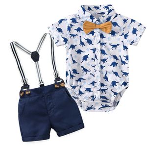 2023 été nouveau à manches courtes barboteuse Shorts ensemble garçons Gentleman robe enfants filles automne vêtements bébé vêtements garçons ensembles