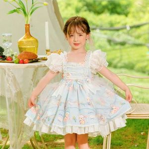 2023 Zomer Nieuwe Spaanse kinderen Lolita Princess Ball Jurk Bow Cartoon Print Design Verjaardagsfeestje Eid Girls Dress A2571 L2405