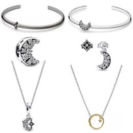 2023 Zomer Nieuwe Ster Maan Armband Voor Vrouwen Designer Oorbellen Diamanten Hanger Diy Fit Pandoras Open Bangle 925 Zilveren Ketting luxe Partij Sieraden Gift