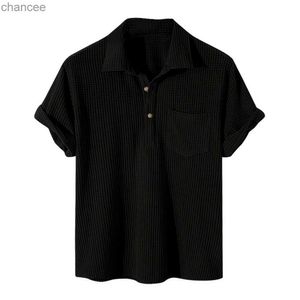 2023 Zomer Nieuwe Wafel Korte Mouw Polo Shirt Mannen Revers Casual Losse Revers Button Up Designer Polo T-shirt voor Mannen HKD230825