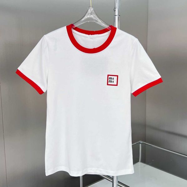 2023 été en ligne rouge nouvelle haute édition simple coupe polyvalente femmes lettre col rond t-shirt à manches courtes