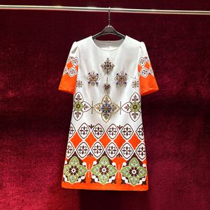 2023 été Paisley imprimé robe à manches courtes col rond genou longueur robes décontractées A3Q122240